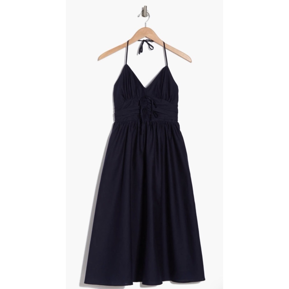 NWT Steve Madden Tie Strap Poplin Midi Dress Marine Navy Blue - Size Medium